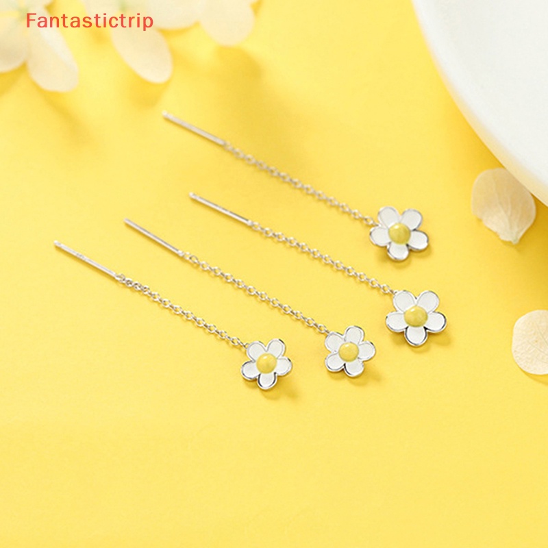 Bông Tai Mạ Bạc 925 Hình Hoa Hướng Dương Phối Dây Xích Tua Rua Thời Trang Cho Nữ Mới