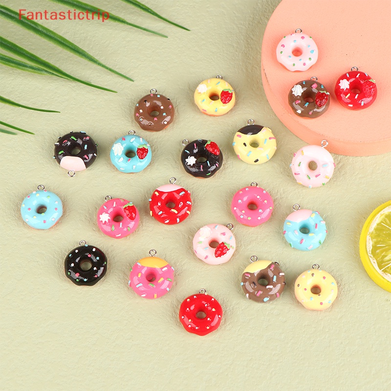 [Fantastictrip] Set 10 Phụ Kiện Làm Trang Sức Mặt Dây Chuyền / Móc Khóa / Điện Thoại Hình Bánh Donut Rỗng Dễ Thương