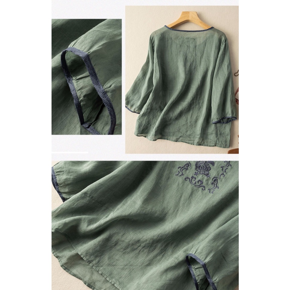 Áo Kiểu Vải Lanh Cotton Mỏng Dáng Rộng Thời Trang Mùa Hè Cho Nữ