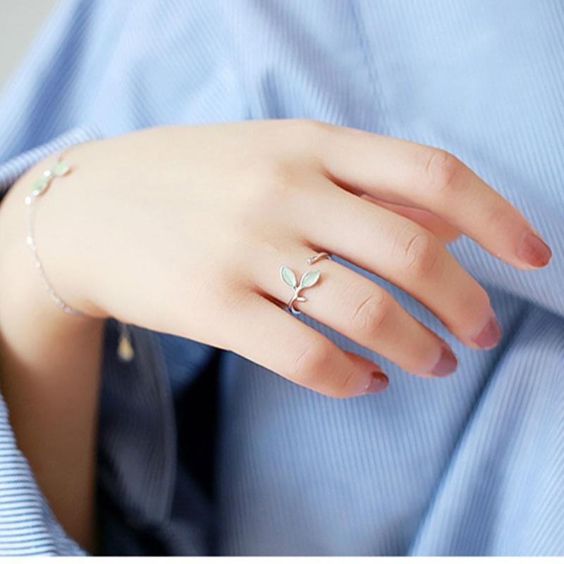 Nụ Hoa Tai Mạ Bạc Hình Chiếc Lá Đính Đá Opal Xanh Lá Sáng Tạo Dễ Thương Thời Trang Nữ