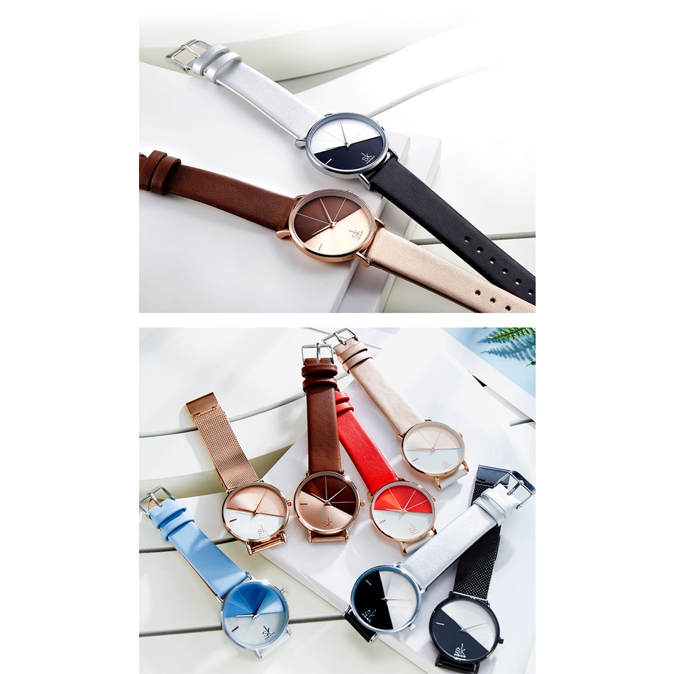 Đồng Hồ Đeo Tay Hai Màu Sắc Tương Phản Đơn Giản Sáng Tạo Cho Nữ