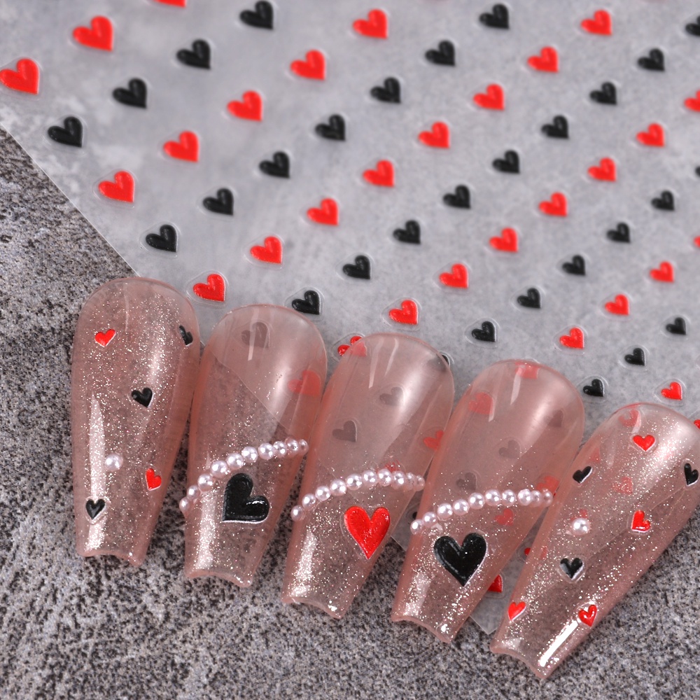 Miếng Dán Trang Trí Móng Tay Bằng Acrylic Dập Nổi Họa Tiết Trái Tim Ba Chiều