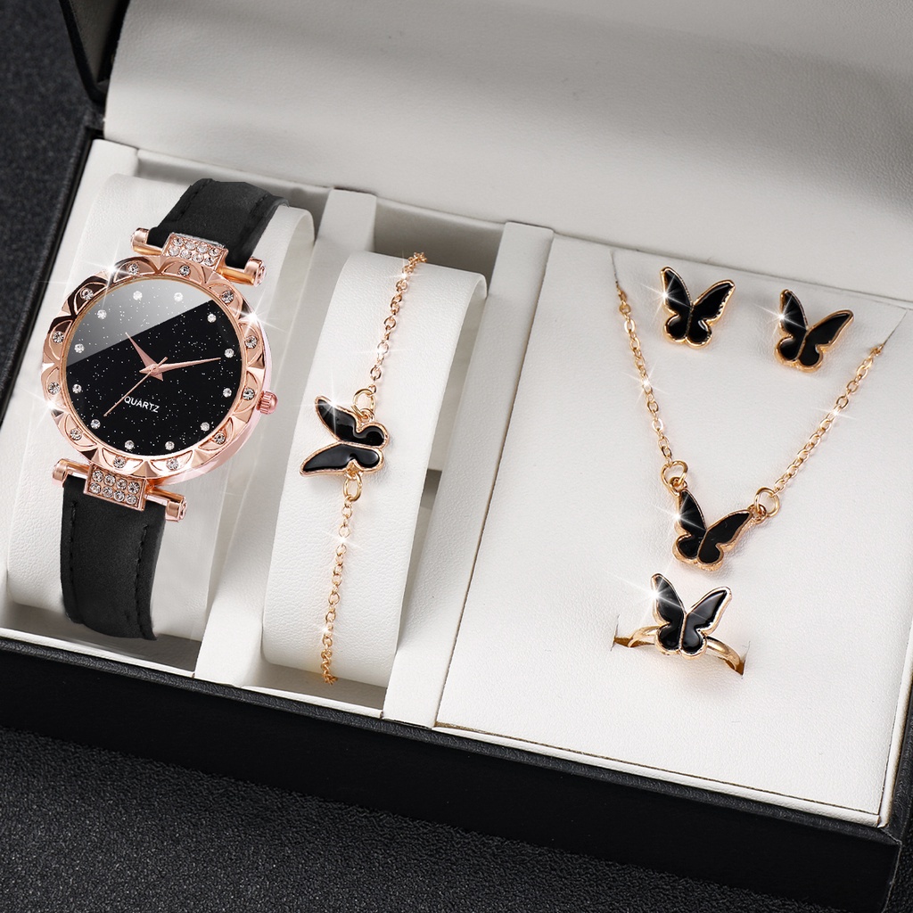 Đồng Hồ Quartz Đính Đá Với Dây Đeo Da Thời Trang
