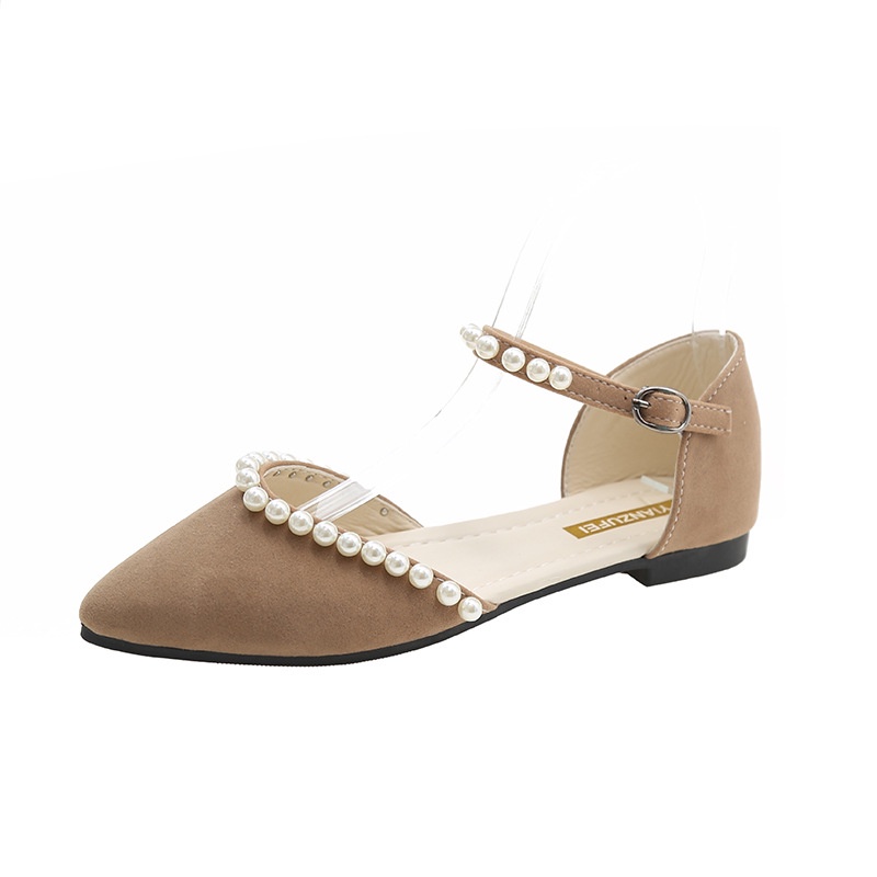 Sandal Mũi Nhọn Đế Bằng Đính Ngọc Trai Phong Cách Thời Trang Mới Dành Cho Nữ