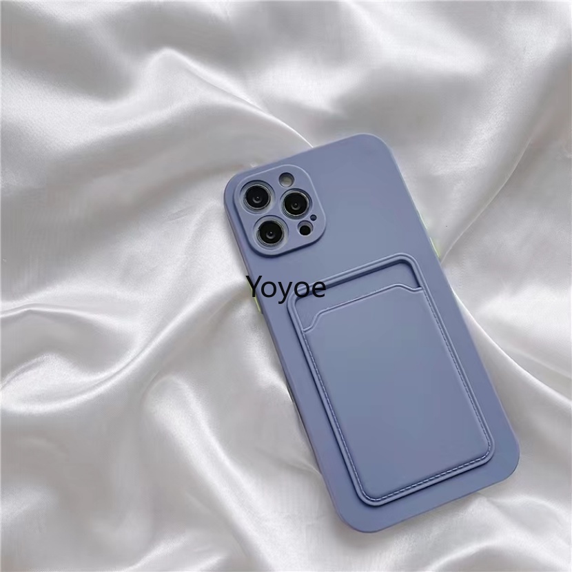 Ốp Điện Thoại Silicone Màu Trơn Dạng Ví Trượt Bảo Vệ Ống Kính Máy Ảnh Cho iPhone 14 13 11 12 Pro Max XR XS X 7 8 Plus SE