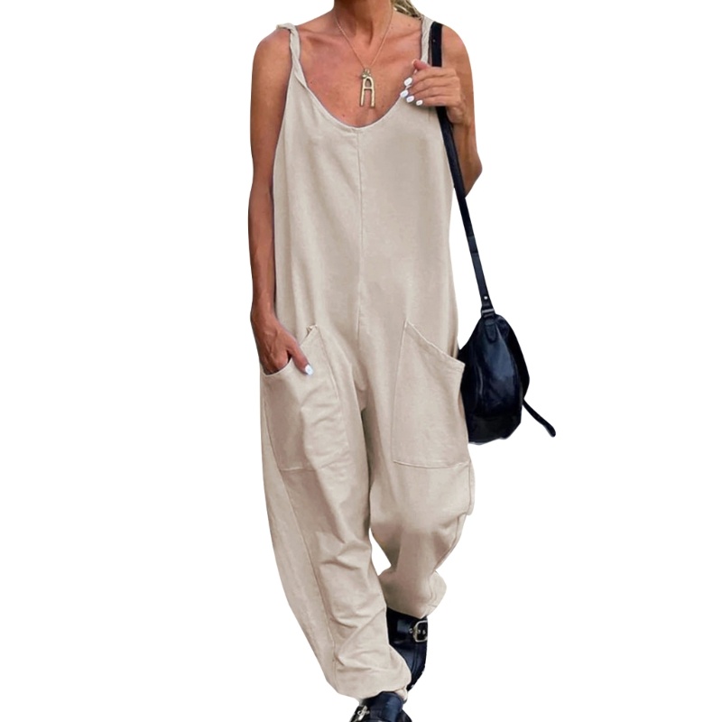 Xiangbao Áo Liền Quần Dáng Rộng Màu Trơn Đơn Giản Cho Nữ