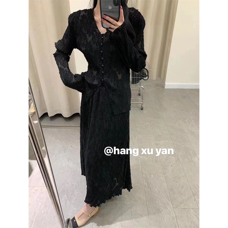 Bộ Áo Cardigan Dài Tay Cổ Chữ V Phối Ren + Chân Váy Dài Vừa Thời Trang Mùa Xuân 2023 Phong Cách Pháp Độc Đáo Cho Nữ