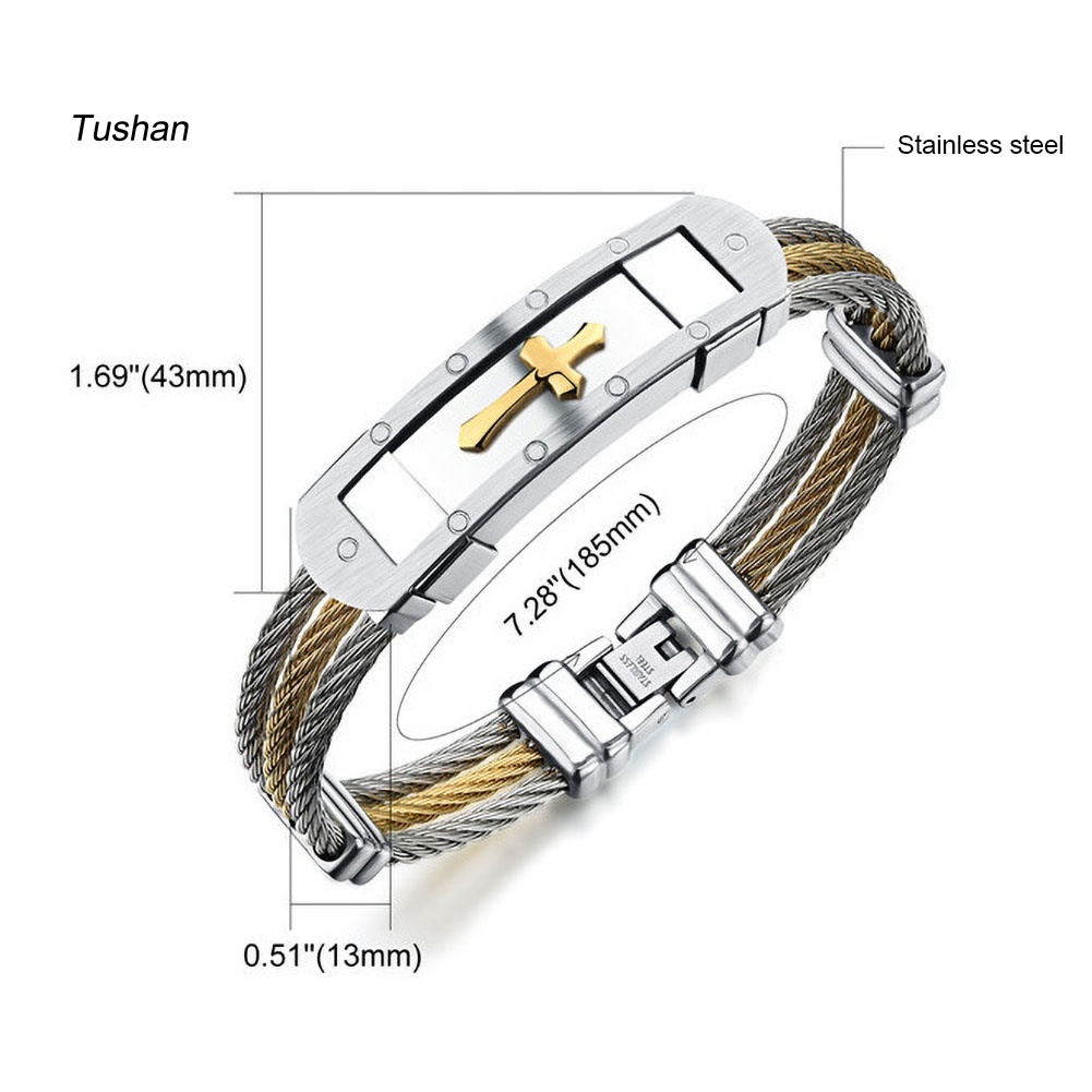 Vòng Tay Ba Lớp Mặt Thánh Giá Chất Liệu Thép Không Gỉ