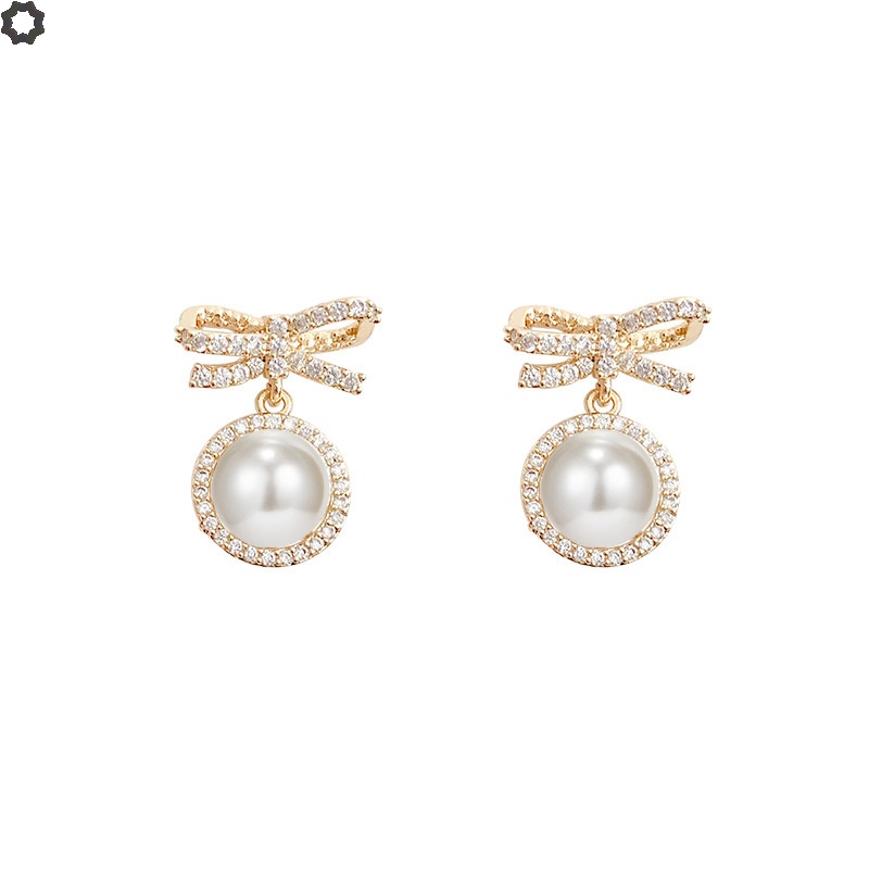 Khuyên tai Atotoa mạ bạc 925 kiểu nơ đính ngọc trai đơn giản phong cách Hàn Quốc