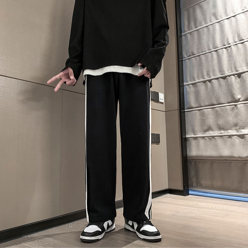 Quần Dài Thể Thao Ống Rộng Họa Tiết Kẻ Sọc Thời Trang Xuân Thu Cho Nam