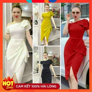 [ĐƯỢC KIỂM TRA HÀNG] Đầm body lệch vai nơ cao cấp đủ size - Yêu Shop 85