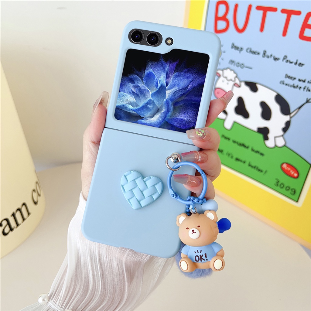Ốp Điện Thoại Màu Trơn Gắn Quả Bông Hình Mèo / Cún / Thỏ Dễ Thương Cho Samsung Z Flip 5 Z Flip5 Zflip5