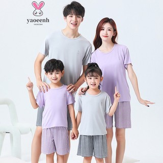 【YAOEENH】Bộ Đồ Ngủ Ngắn Tay Màu Sắc Đáng Yêu Cho Mẹ Và Bé 90-180cm