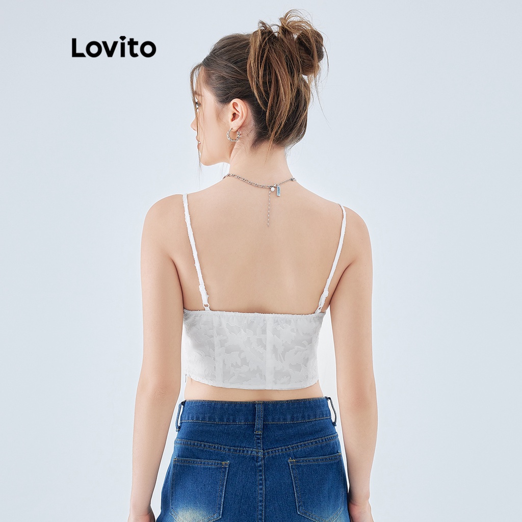 Áo crop top Lovito không tay xếp nếp màu trơn thường ngày dành cho nữ L49ED006 (màu trắng)