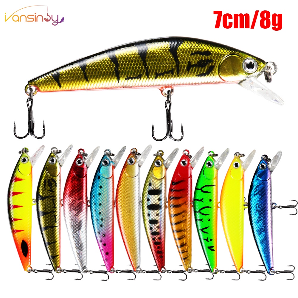 Mồi Câu Cá Giả Bằng Nhựa Cứng 7cm / 8g Mắt 3D Kèm 2 Móc Câu