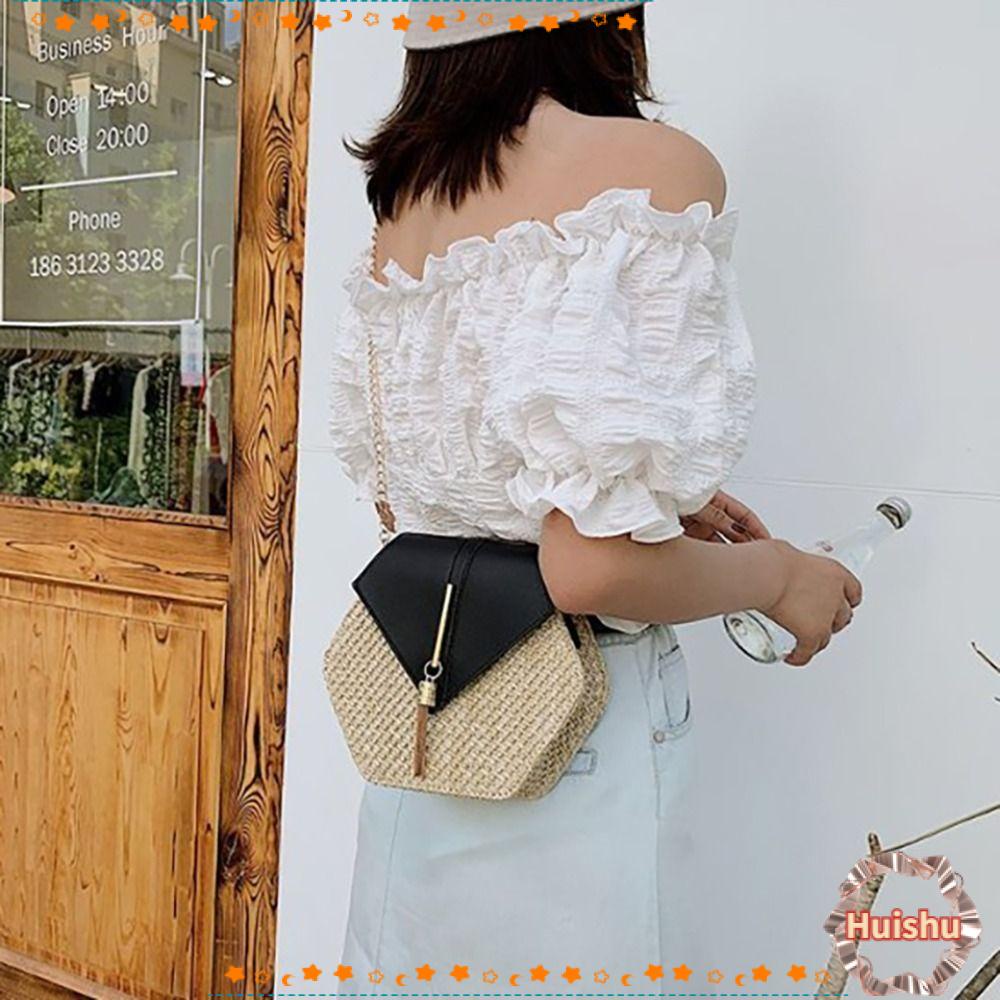 Túi Xách Đan Cói Phối Dây Xích Kiểu Dáng Thời Trang Dành Cho Nữ