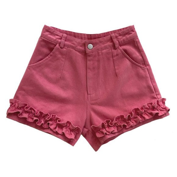 Milyfashion Quần Short Lưng Cao Màu Trơn Họa Tiết Dâu Tây Dễ Thương Thời Trang Mùa Hè