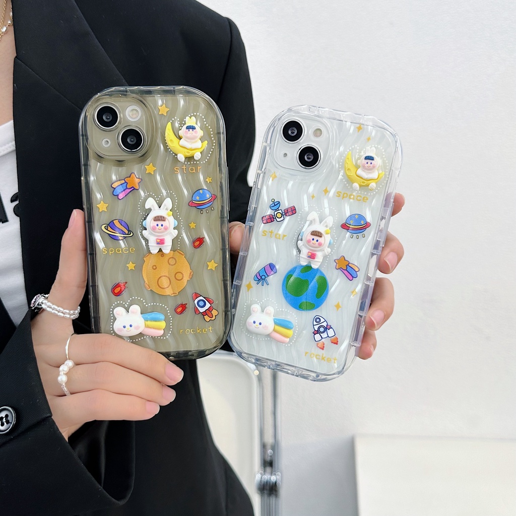 Ốp Điện Thoại Dẻo Trong Suốt Họa Tiết Hoạt Hình Chú Thỏ / Hành Tinh Độc Đáo Cho iPhone 13 12 11 Pro Max 14 Plus