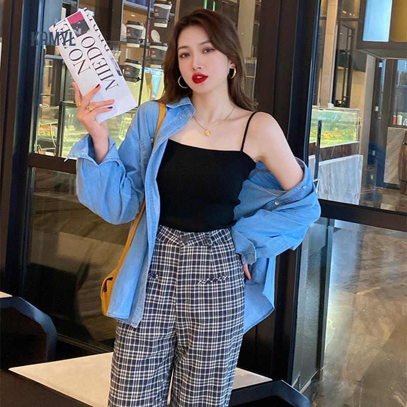 KAMYL Áo hai dây thời trang dễ phối đồ phong cách Hàn Quốc dành cho nữ