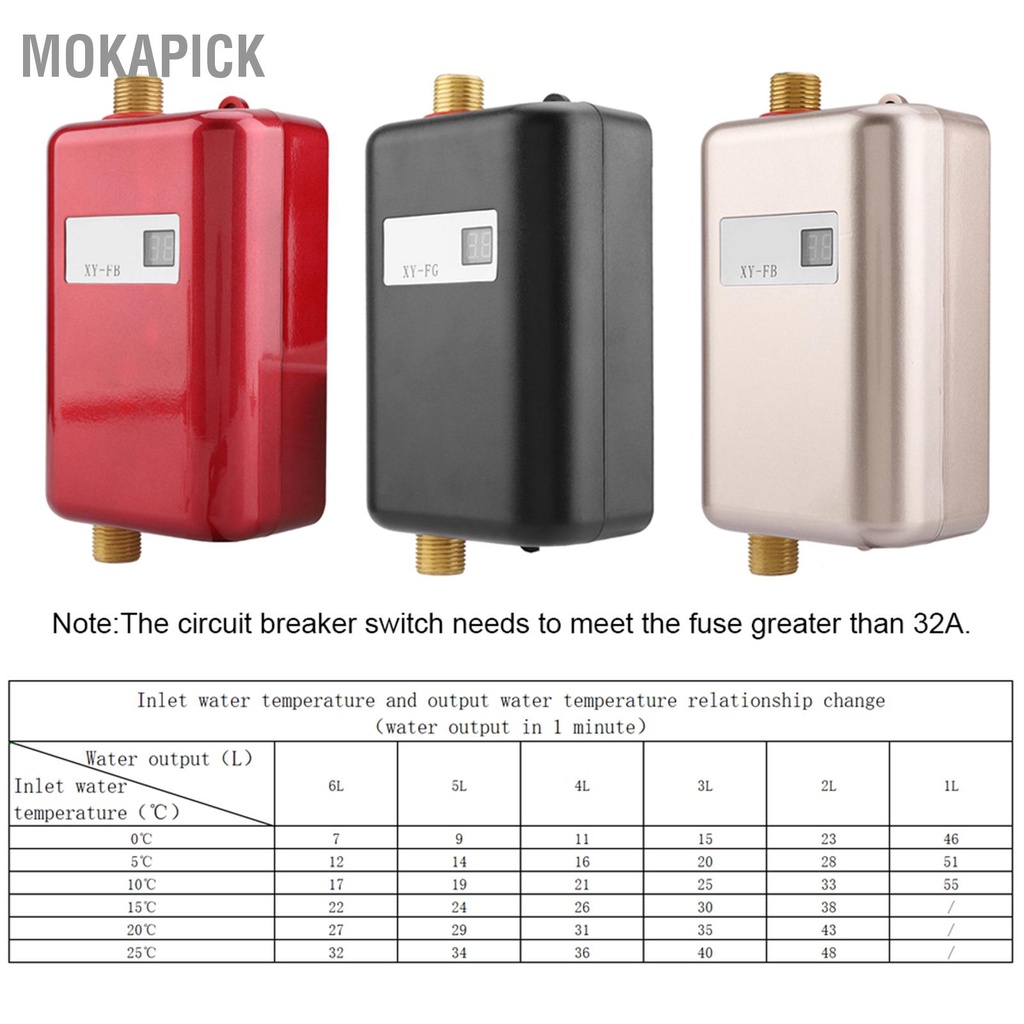 Mokapick Máy nước nóng tức thì 220V 3800W Mini Tankless phòng tắm Nhà bếp Giặt phích cắm EU