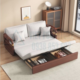 Giường sofa thông minh hai trong một, phong cách hiện đại, giường sofa gỗ có hộc chứa đồ, giường kéo