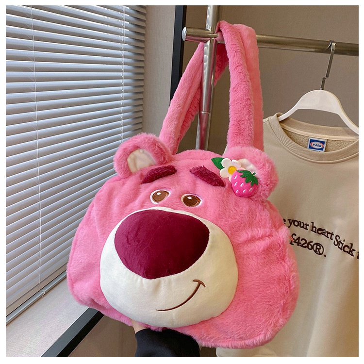 Túi Xách Đeo Vai Phủ Bông Hình Gấu Dâu Hoạt Hình Đáng Yêu Thời Trang Thu Đông 2023 Dành Cho Nữ