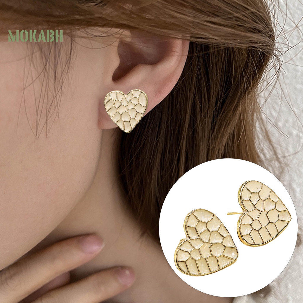 1 Đôi Bông Tai Hình Trái Tim Tráng Men Dành Cho Nữ