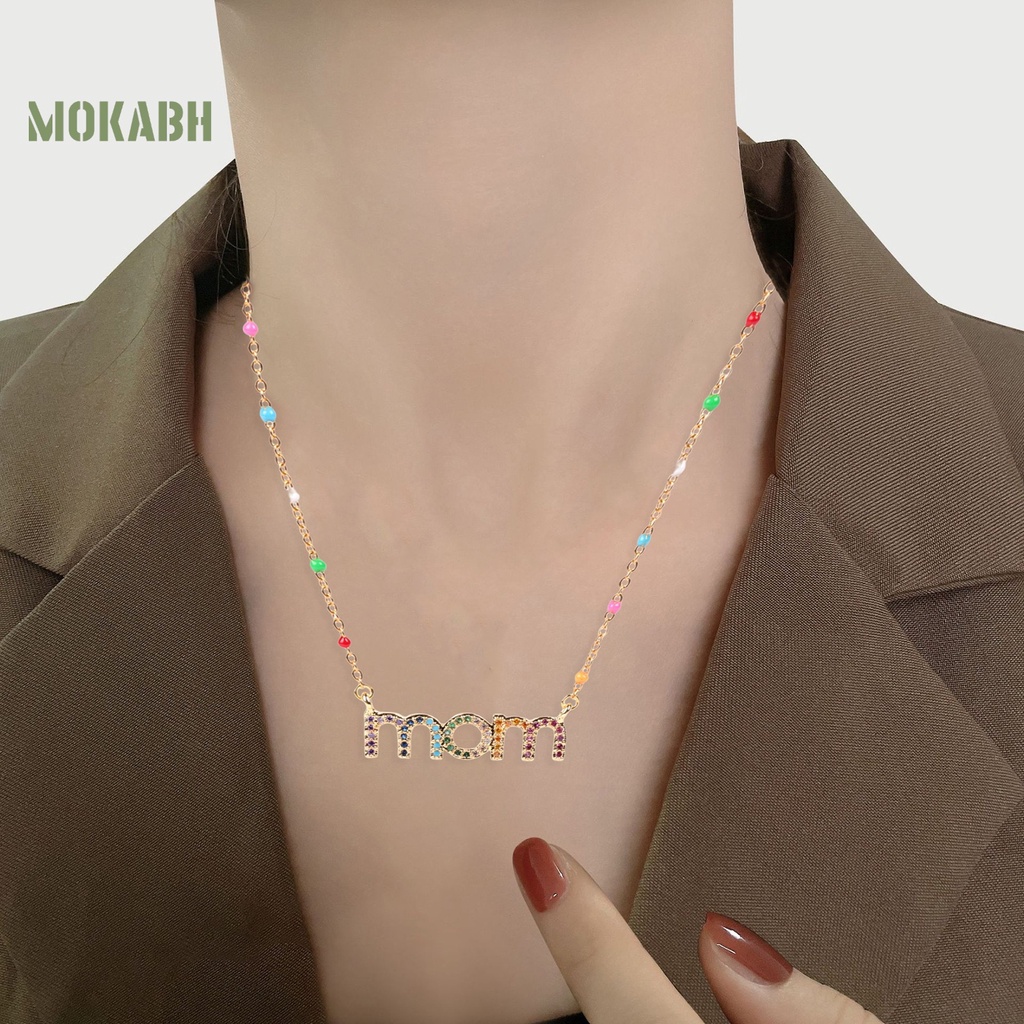 Vòng cổ Mặt Chữ MOM Đính Đá Zircon Lấp Lánh Thời Trang Cho Nữ