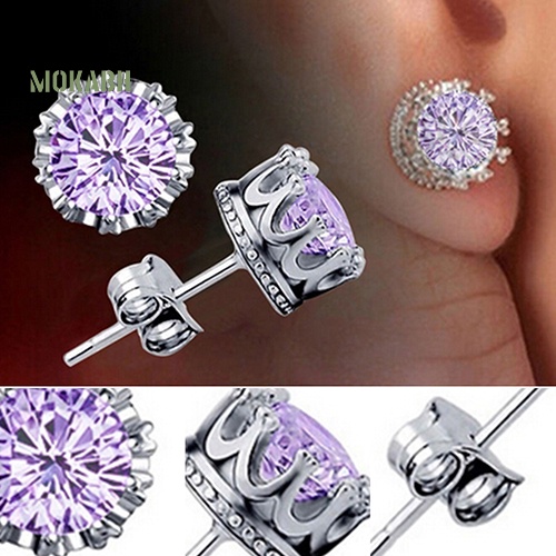 Bông Tai Mạ Bạc Hình Vương Miện Đính Đá Thanh Lịch Thời Trang Cho Nữ