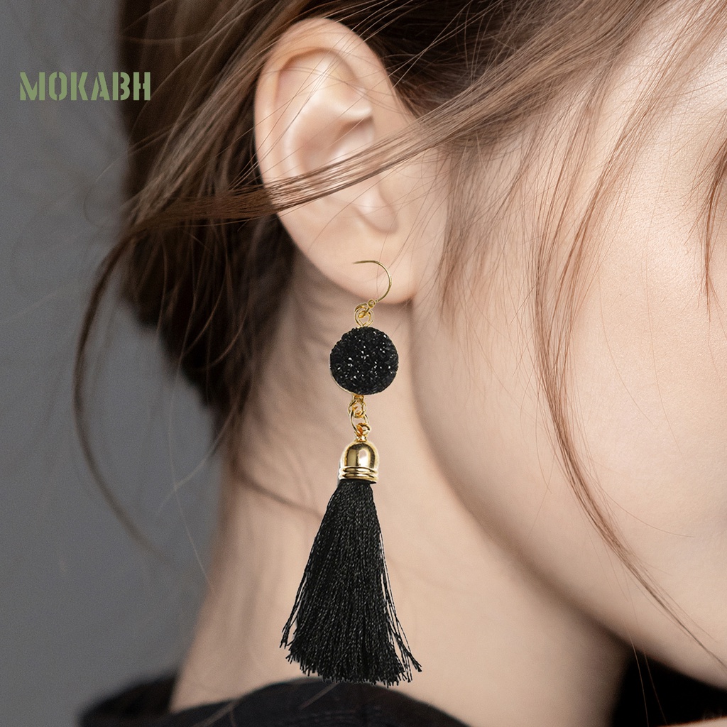 1 Đôi Bông Tai Móc Bằng Cotton Thiết Kế Tua Rua Phong Cách Bohemian