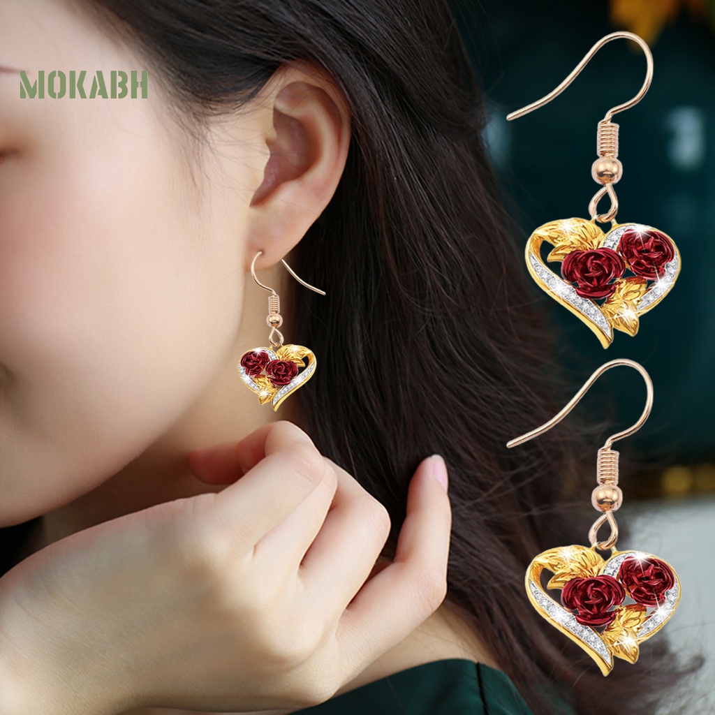 1 Bộ Vòng cổ + Bông Tai Mạ Điện Hình Trái Tim Đính Đá Sang Trọng Cho Nữ