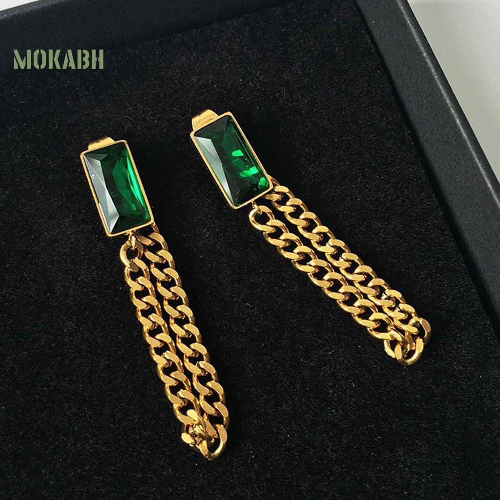 [Mới] Set Vòng cổ + Bông Tai + Vòng Tay Mạ Điện Mặt Vuông Đính Đá Zircon Vintage Cho Nữ