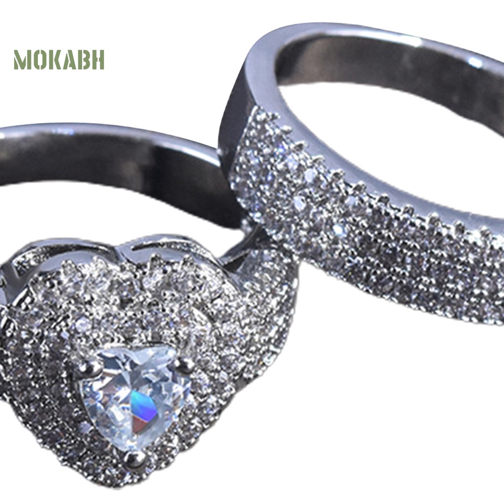 Set 2 Nhẫn Đính Đá Hình Trái Tim Sang Trọng Cho Cô Dâu