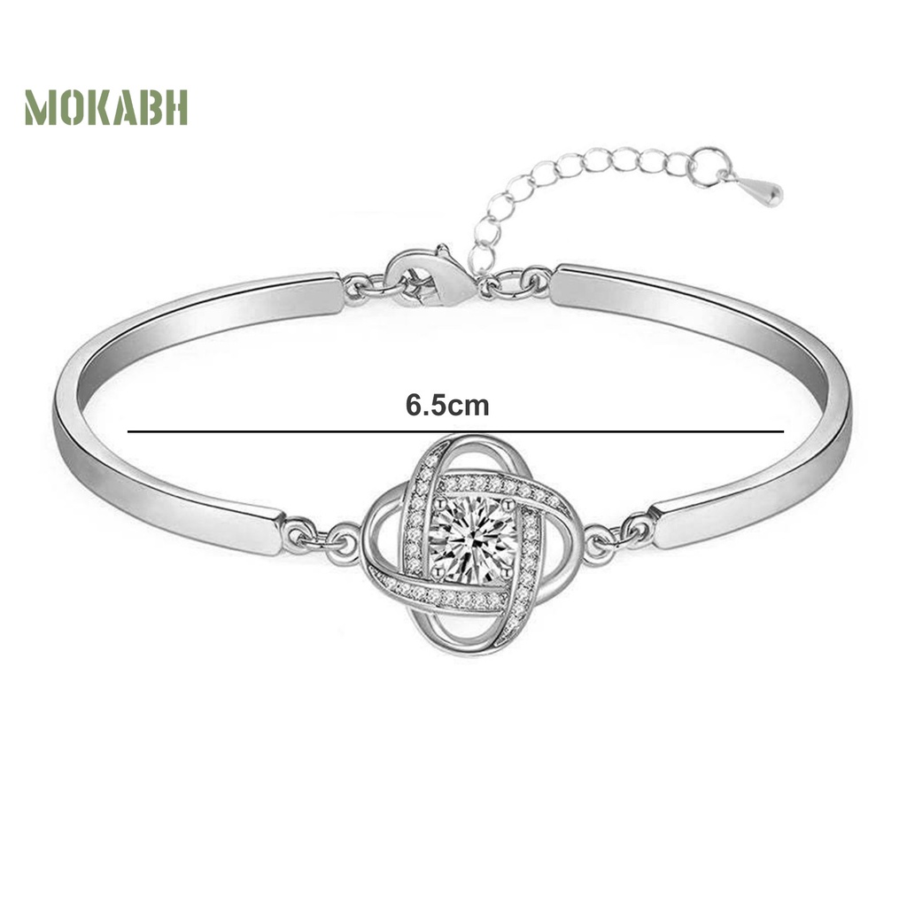 [Mới] Vòng Tay Hợp Kim Mạ Điện Hình Cỏ Bốn Lá Đính Đá Sáng Bóng Có Thể Điều Chỉnh Trang Trí Cho Nữ