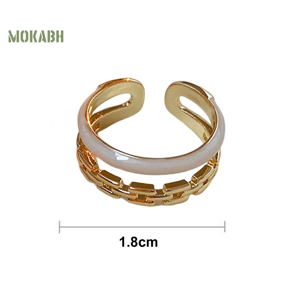 [Mới] Nhẫn Hai Lớp Dạng Hở Mạ Vàng Trơn Phối Dây Xích Thời Trang Có Thể Điều Chỉnh Làm Quà Tặng Cho Nữ