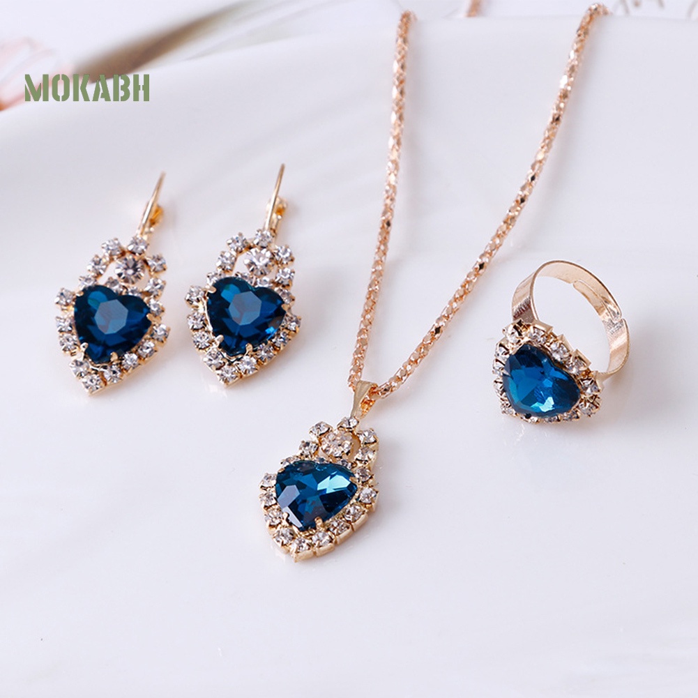 Vòng cổ / Bông Tai / Nhẫn Hình Trái Tim Đính Đá Lấp Lánh Thời Trang Cho Nữ