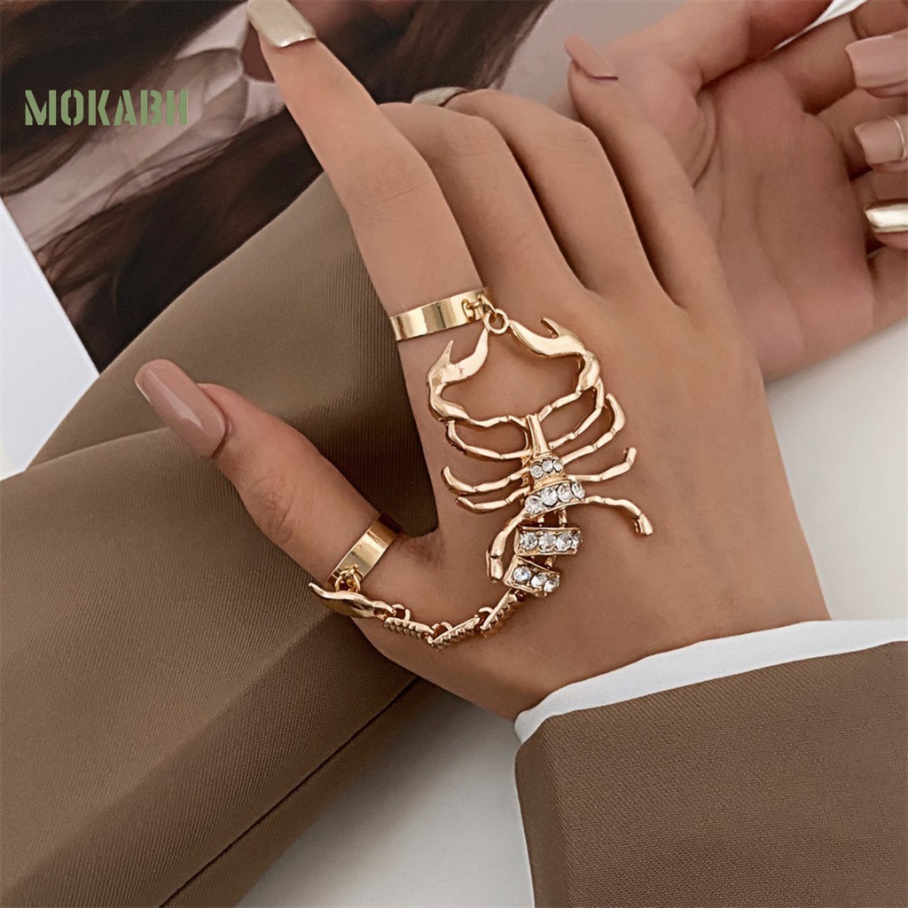 [Mới] Nhẫn Đeo Khớp Ngón Tay Mạ Điện Họa Tiết Hình Học Đính Đá Lấp Lánh Phong Cách Punk Chưa Phai Màu Trang Trí Hình Bọ Cạp Quyến Rũ