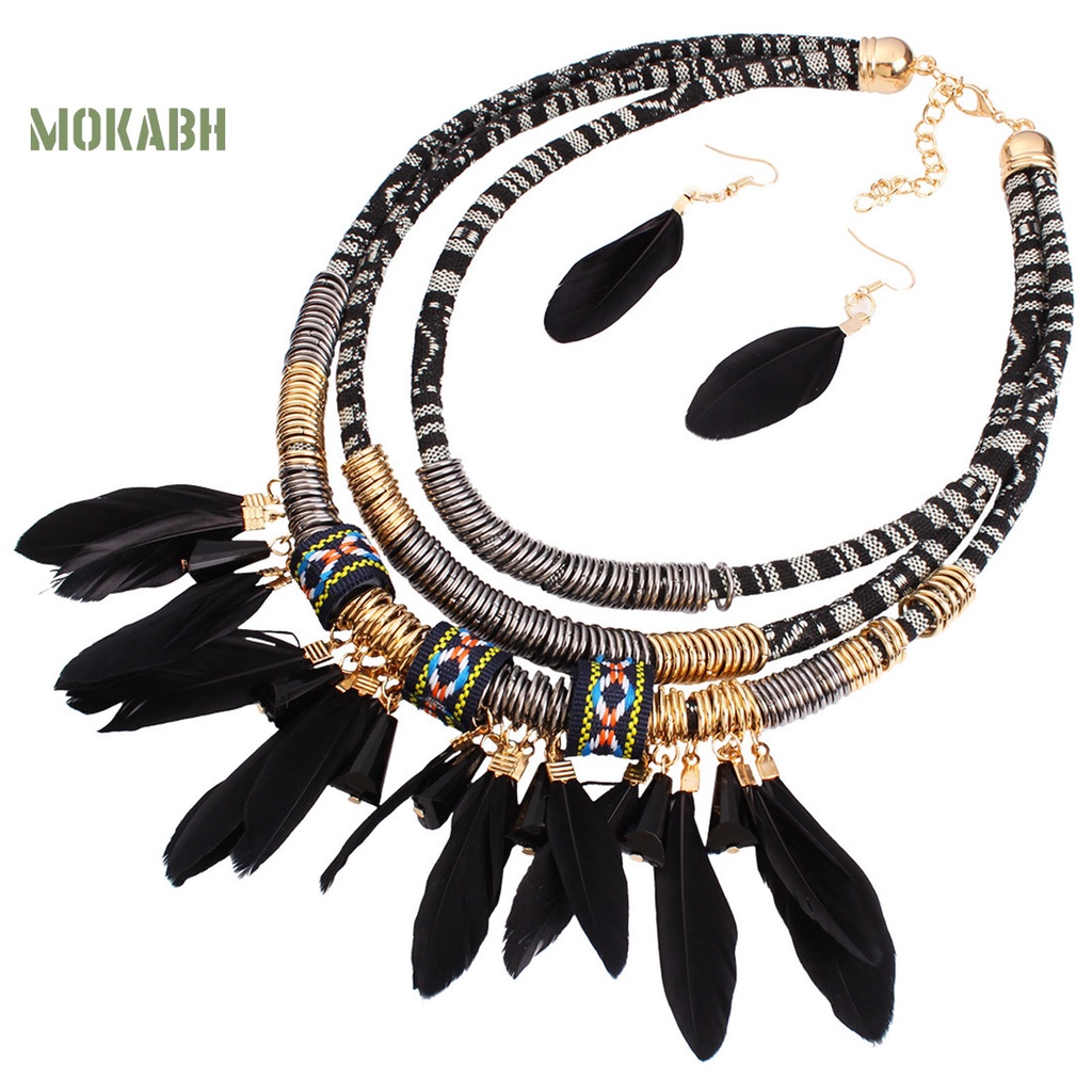 Set 2 Món Vòng cổ + Bông Tai Nhiều Tầng Phong Cách Bohemian