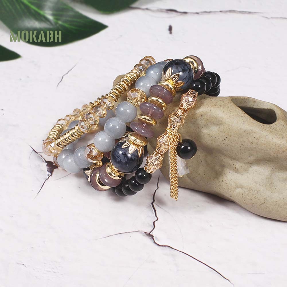 Set 4 Vòng Tay Chuỗi Hạt Phong Cách Boho Cho Nữ