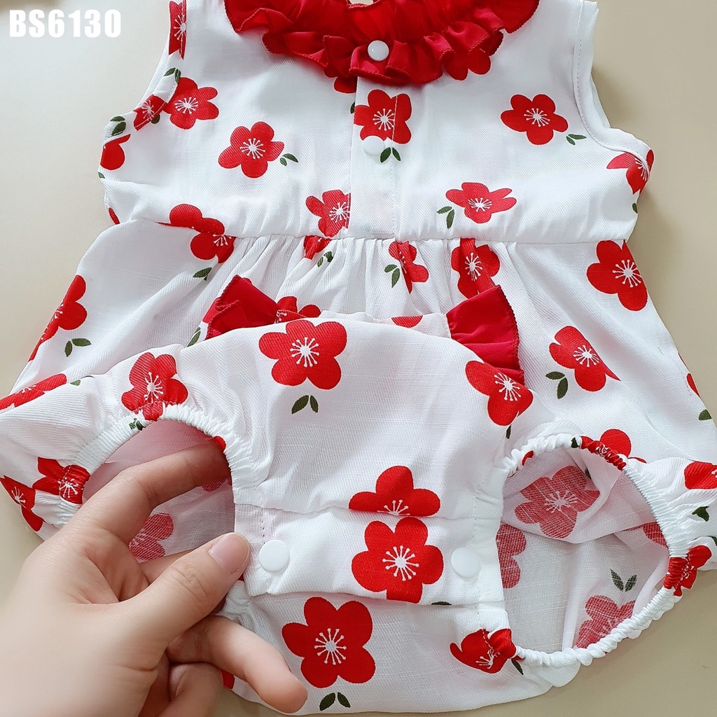 Set body sơ sinh hoa màu đỏ cho bé gái sơ sinh 1 2 tuổi kèm băng đô MINTSCLOSET Mint's Closet họa tiết hoa mai - BS6130
