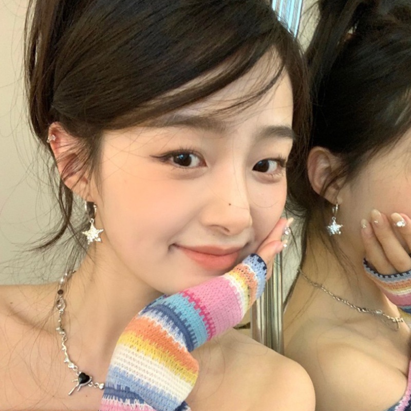 Bông Tai Ngôi Sao Năm Cánh Bằng Kim Loại Mạ Bạc Lấp Lánh Thời Trang Mới Cho Nữ Y2k