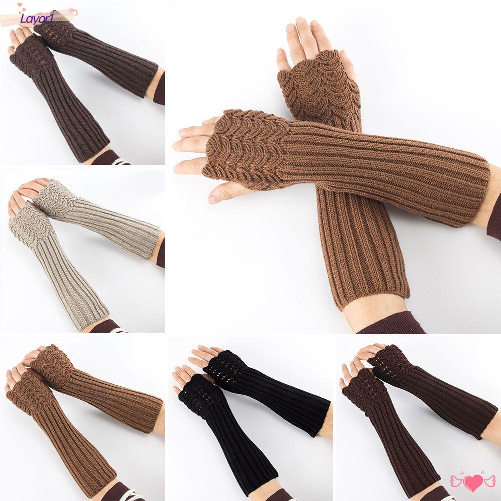 Layor1 Găng Tay Dệt Kim Dài Mềm Mại Màu Kẹo Thời Trang