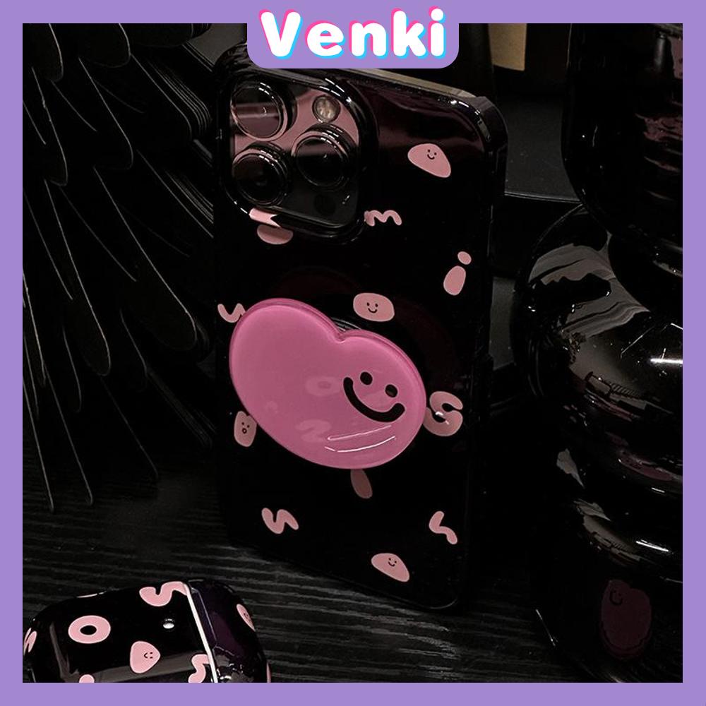 VENKI - Dành Cho iPhone 14 Pro Max Ốp Lưng iPhone Giá Đỡ Chân Đế Gấp Smile Đen Bóng TPU Mềm Màu Hồng Chữ Tương Thích Với iPhone 13 Pro max 12 Pro Max 11 xr xs max 7 8Plus