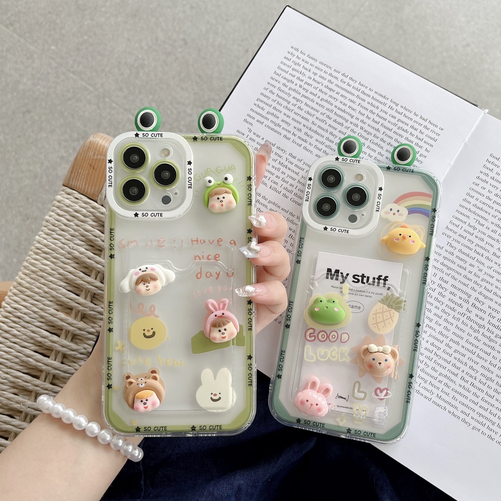 Ốp Điện Thoại TPU Mềm Trong Suốt Hình Động Vật Dễ Thương Có Ngăn Đựng Thẻ Cho iPhone 14 13 12 11 Pro XR XS Max 7 8 Plus