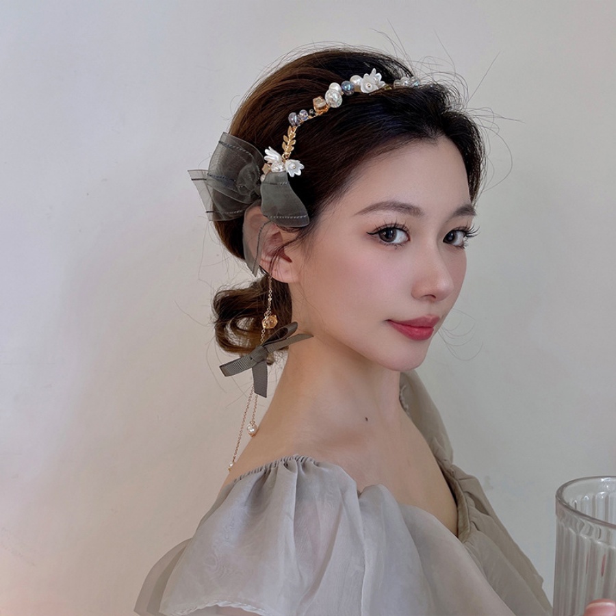 Băng Đô Cài Tóc Đính Hạt Ngọc Trai Và Nơ Bằng Hợp Kim Phong Cách Hàn Quốc Cho Nữ