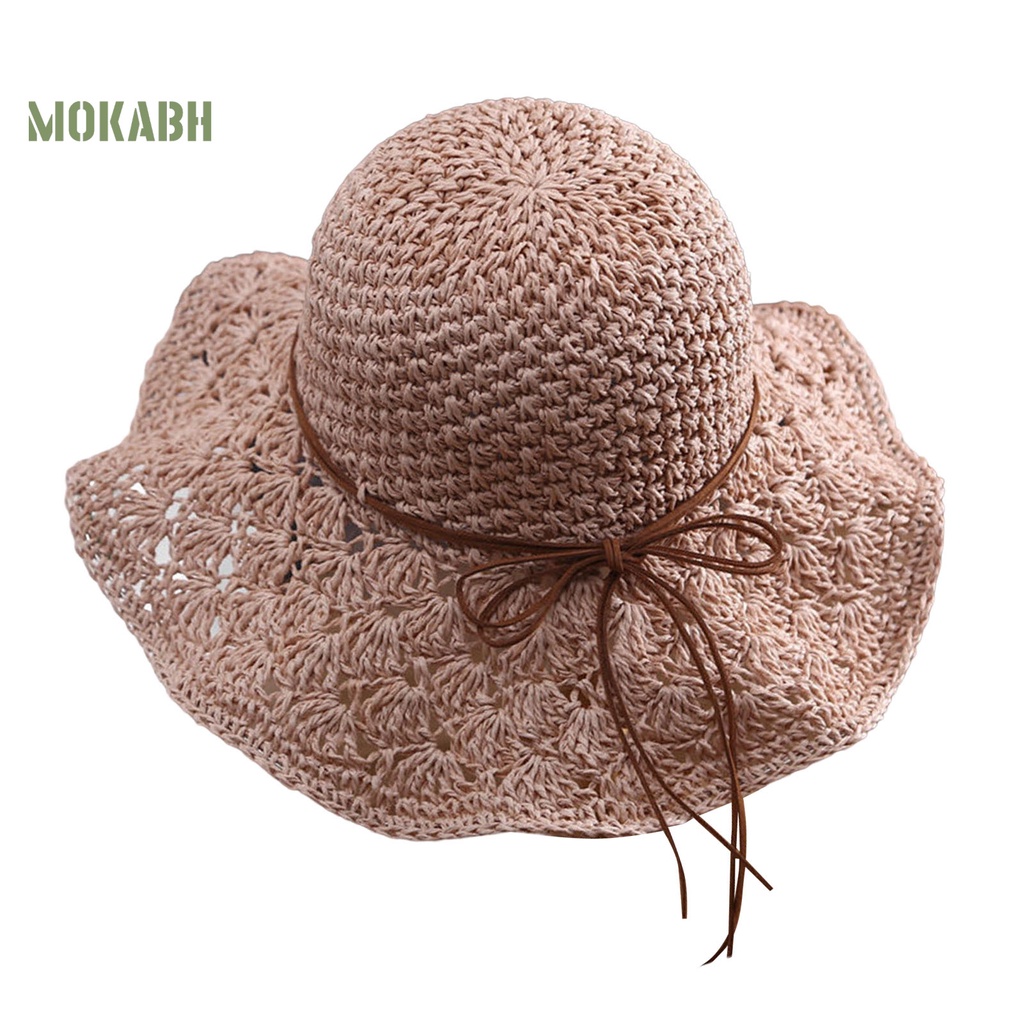 Nón Rộng Vành Chống Nắng Bằng Vải Dệt Thủ Công Màu Sắc Thắt Nơ Có Thể Gập Lại Cho Nữ