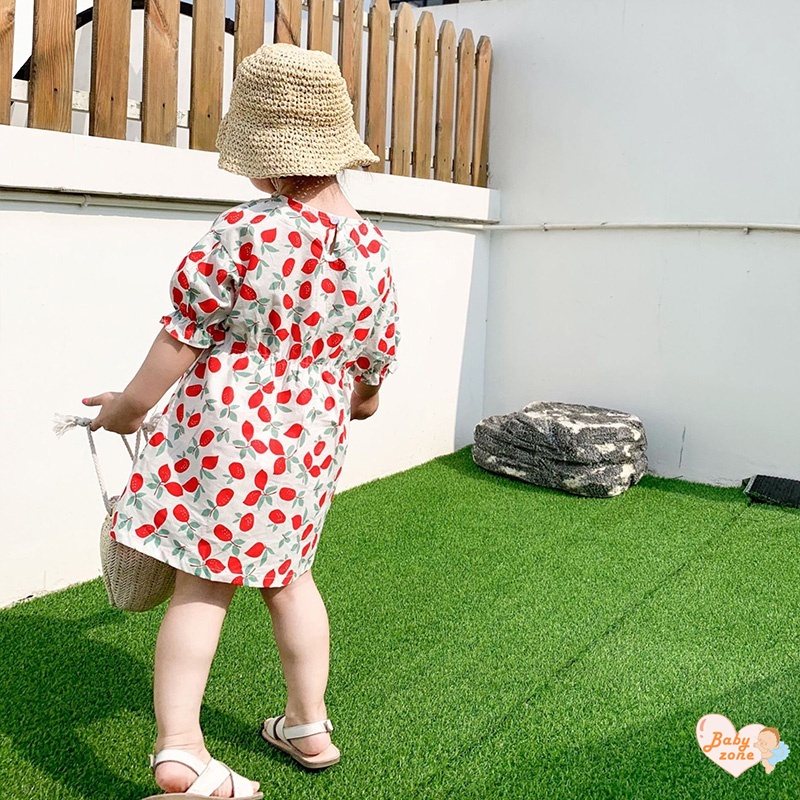 Đầm Công Chúa Chất Liệu Cotton Tay Ngắn In Hình Quả Cherry Dễ Thương Thời Trang Mùa Hè Cho Bé Gái