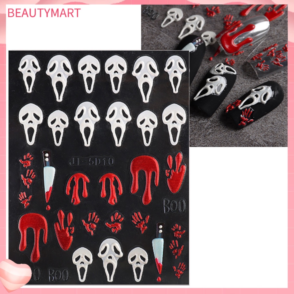 [beautymart] Nhãn Dán Móng Tay Bằng Resin Tự Dính Không Phai Màu Chống Nước Họa Tiết Kinh Dị Đầu Lâu