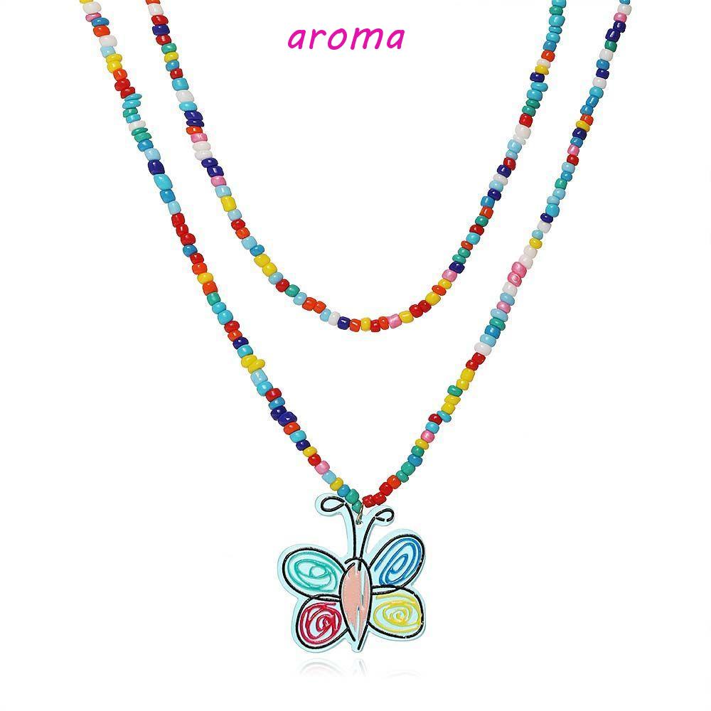 Vòng cổ Hai Lớp Xỏ Hạt Nhiều Màu Sắc Họa Tiết Hoa Bướm Phong Cách Bohemian Thời Trang Mùa Hè Hàn Quốc