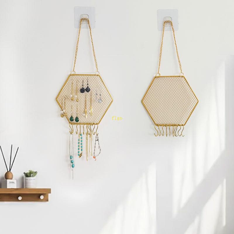 Flgo Giá Đỡ Treo Bông Tai Bằng Kim Loại Dạng Lưới Gắn Tường Sắp Xếp Gọn Gàng Có Móc Treo